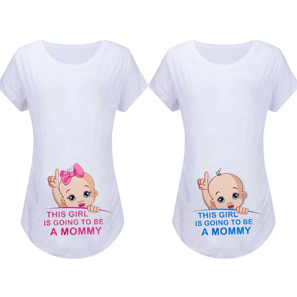 Ropa de maternidad maternidad manga corta Linda estampado de dibujos embarazada Tops camisa ropa de embarazo grossesse HOOLER| Camisetas| - AliExpress