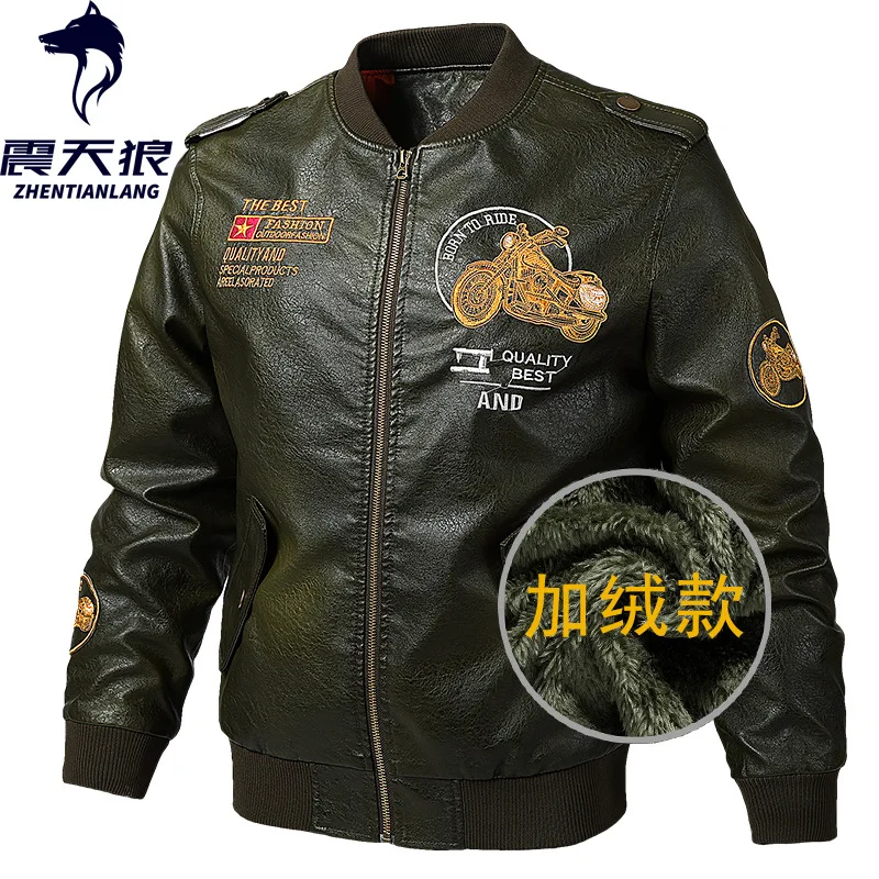 Cross Border for Amazon AliExpress Brushed And Thick PU Leather Jacket Men Thick MEN'S Coat Manufacturers Direct Selling