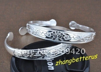 free shipping >>>>>909471 Wholesale 10PCS Tibet Silver Carved Lucky Flower Bracelet Bangle Xmas