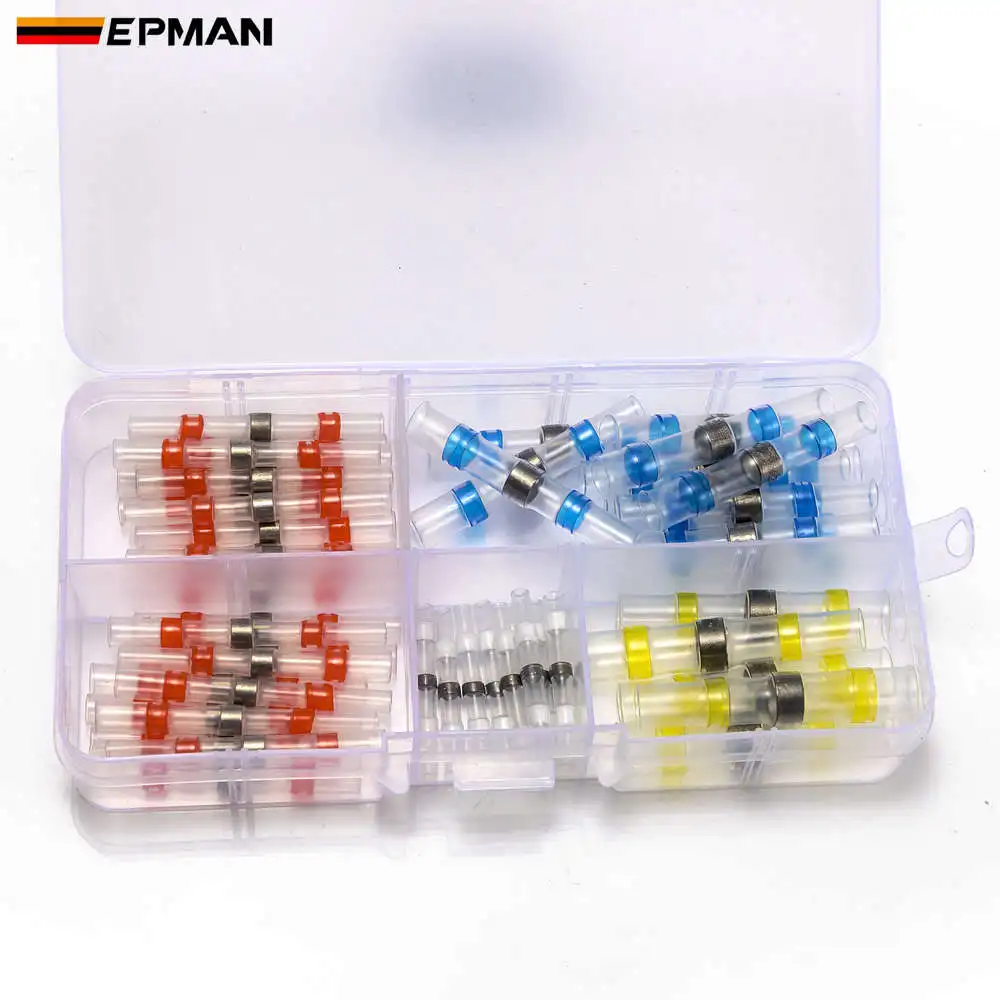 EPMAN 50Pcs Solder Seal Sleeve Heat Shrink Butt Waterproof 26-10 AWG Wire Splice Connector EPH301GP50 | Автомобили и мотоциклы