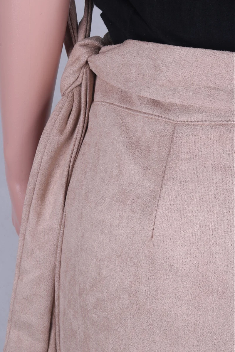 Женская замшевая длинная юбка цвета хаки на осень и зиму, повседневная юбка со шнуровкой, Женская миди-юбка с высокой талией, Офисная женская элегантная юбка LX168
