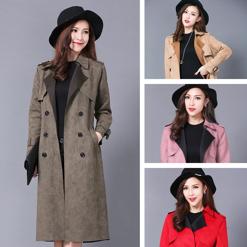 

Spring and autumn 2020 plus size deerskin coat female over knee thick long trench coat female fat sister