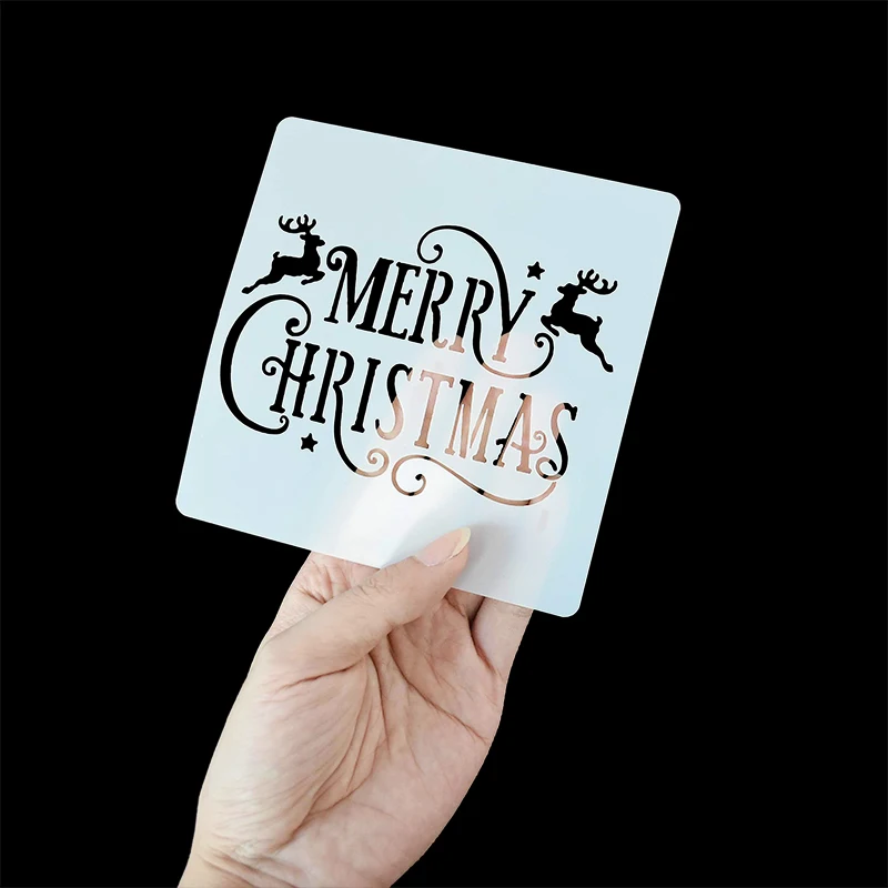 7pcs 13*13cm Christmas Stencils DIY Cake Decorating Moulds Baking Embellishments Stencil Template Mold for Home Kitchen Supplies