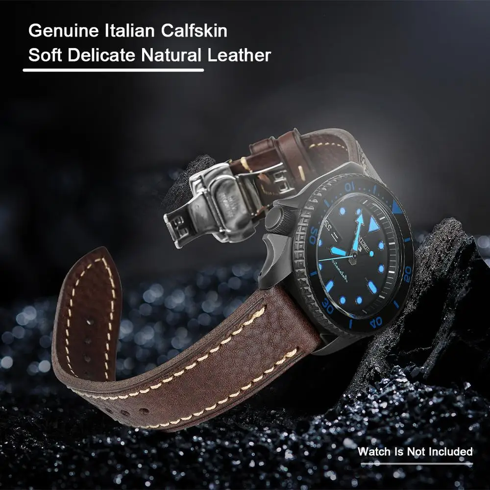 MAIKES Handmade Watch Band Genuine Cow Leather Watch Strap With Butterfly Buckle Bracelet For MONTBLANC Tudor Watchbands