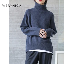 Werynica, новинка, Осень-зима, женский свободный вязаный свитер, негабаритный, водолазка, свитер с длинным рукавом, женская верхняя одежда, однотонный пуловер