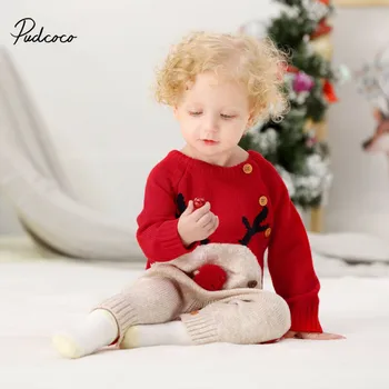 

0-18M Christmas Deer Knitwear Rompers Newborns Baby Girls Boys Clothes Kids Infant Cute Cartoon Romper Sweater Jumpsuit Playsuit