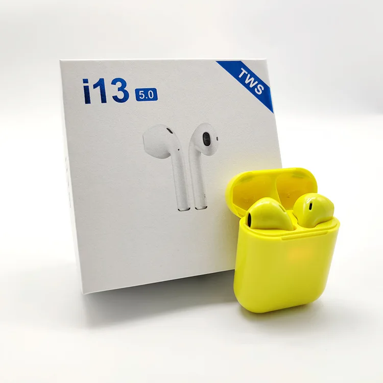 Pop Up i13 TWS, беспроводные 5,0, Bluetooth наушники, раздельное использование, QI, Беспроводная зарядка, EarbudsTouch, гарнитура, стерео наушники - Цвет: Цвет: желтый