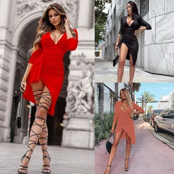 

clothing OWLPRINCESS 2020 Autumn and Winter Hot Selling V-neck Long Sleeve Irregular Pleated Dress