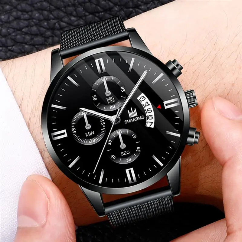 Reloj Hombre модные мужские часы с сетчатым ремешком кварцевые из нержавеющей стали