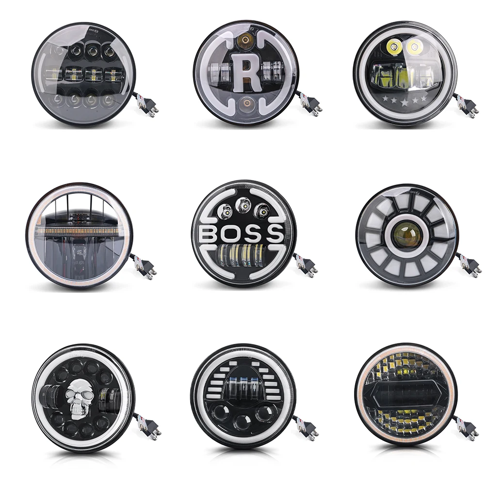 

7 Inch LED Light Headlight Assembly Car Motorcycle Accessories H4 Headlight Bulb Angel Eyes Fog Lamp For Jeep Wrangler Lada Niva