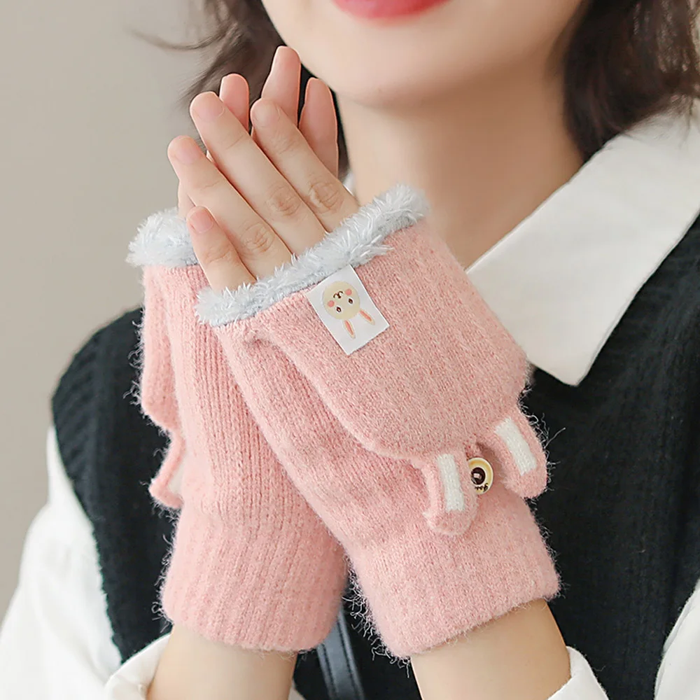 1Pair Women Girls Lovely Winter Warm Fingerless Gloves Fluffy Plush Half Finger Gloves Mitten Knitted Outdoor Sport Gloves New