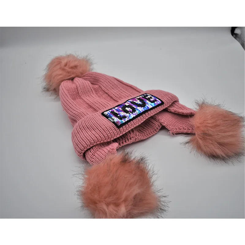 Winter Hat for Kids Girls Boys Sequin Pom pom Beanie Hat Hip Hop Bonnet Soft Knitted Cap Gorro niña lana czapka zimowa chlopiec