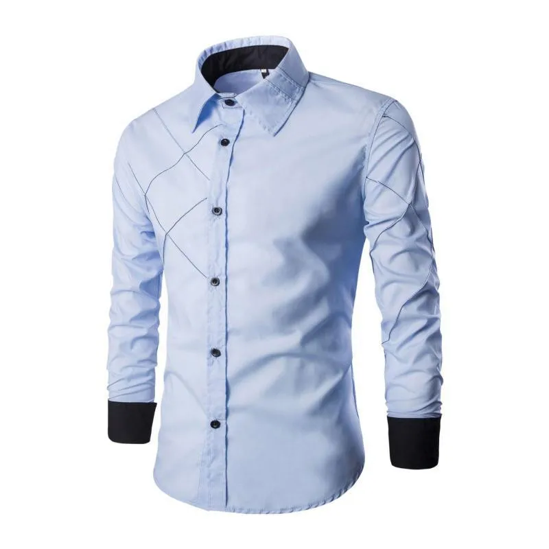 sky blue Новинка, мужские повседневные рубашки, синий, зеленый, черный цвет, мужская приталенная рубашка в клетку с длинным рукавом, camisa masculina, 10 цветов M-3XL - Цвет: sky blue