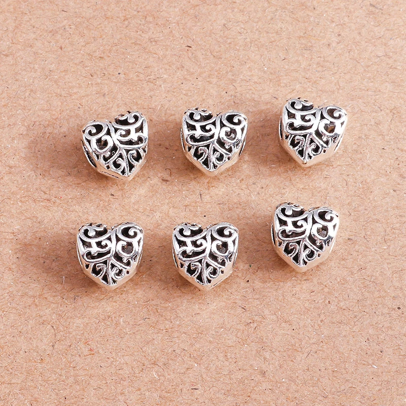 15pcs Tibetan Silver Color Alloy Heart Charms Beads for Jewelry Making DIY Handmade Bracelets Loose Spacer Crafts Supplies | Украшения и