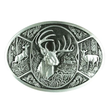 

Engraved Silver Belt Buckle Northern European Elks in the Forest Buckle