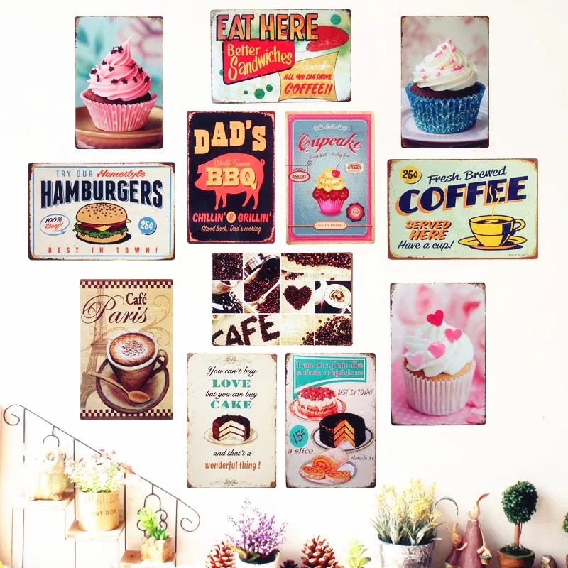 

Vintage Cake Dessert Pie Ice Cream Metal Signs Retro Bakery Kitchen Wall Art Painting Home Decor Iron Poster Tin Sign 8"x12"