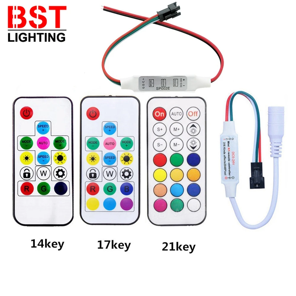 Mini 3key RF 14key 17key 21key Led Pixel Strip DC5-24V Light Controller For WS2811 WS2812B SK6812 6803 With Remote Controller