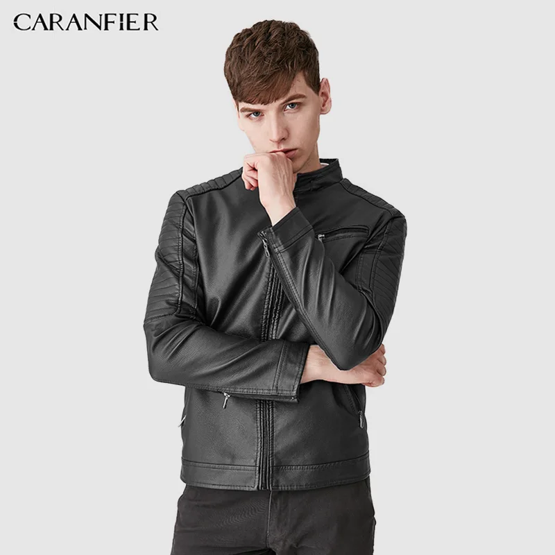 CARANFIER мужские кожаные куртки, зимнее пальто, Мужская бархатная верхняя одежда, Байкерская мотоциклетная Мужская классическая военная тактическая куртка из искусственной кожи
