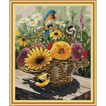 

Everlasting Love Bird And Flower Basket Chinese Cross Stitch Kits Ecological Cotton Printed DIY Christmas 14 Wedding Decoration