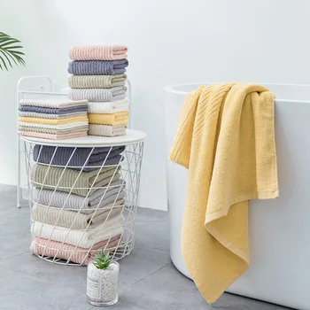

Men's Women's Cotton Plain Striped Bath Towel Striped Solid Color Bath Towel Absorbent Soft beach towel bath towel