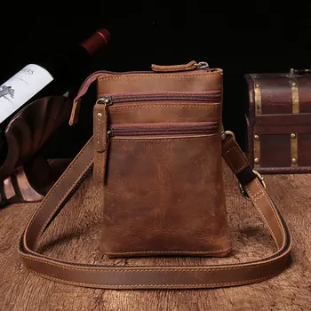 

2020 New Men's Shoulder Bag First Layer Cowhide Men's Shoulder Bag Small Bag Vertical Section Messenger Bag Waist Bag