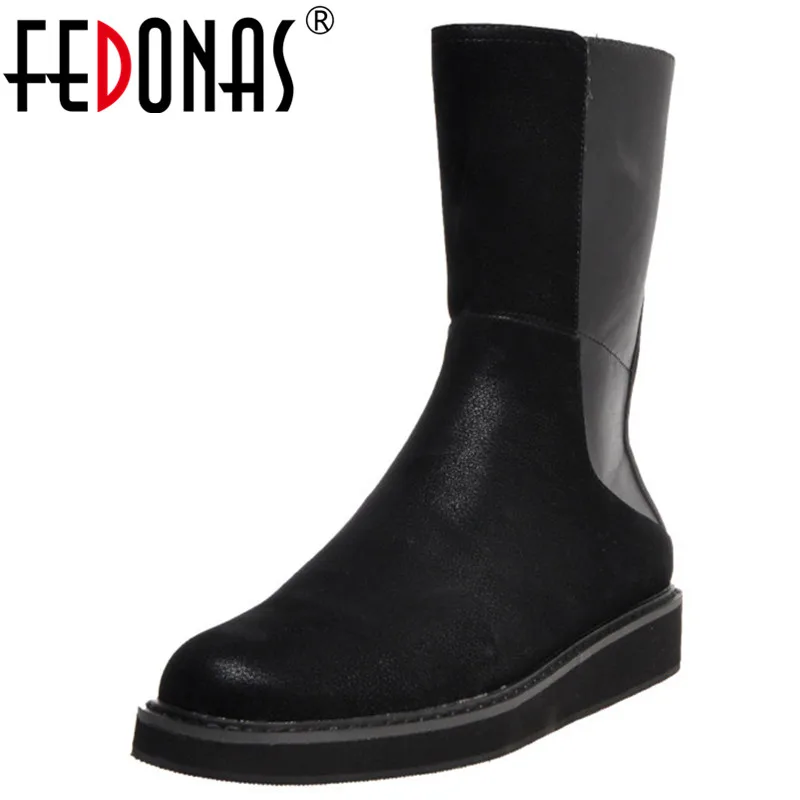 

FEDONAS Short Boots Women Genuine Leather Back Zipper Boots Party Basic Shoes Woman Autumn Winter Boots Concise Flats Boots