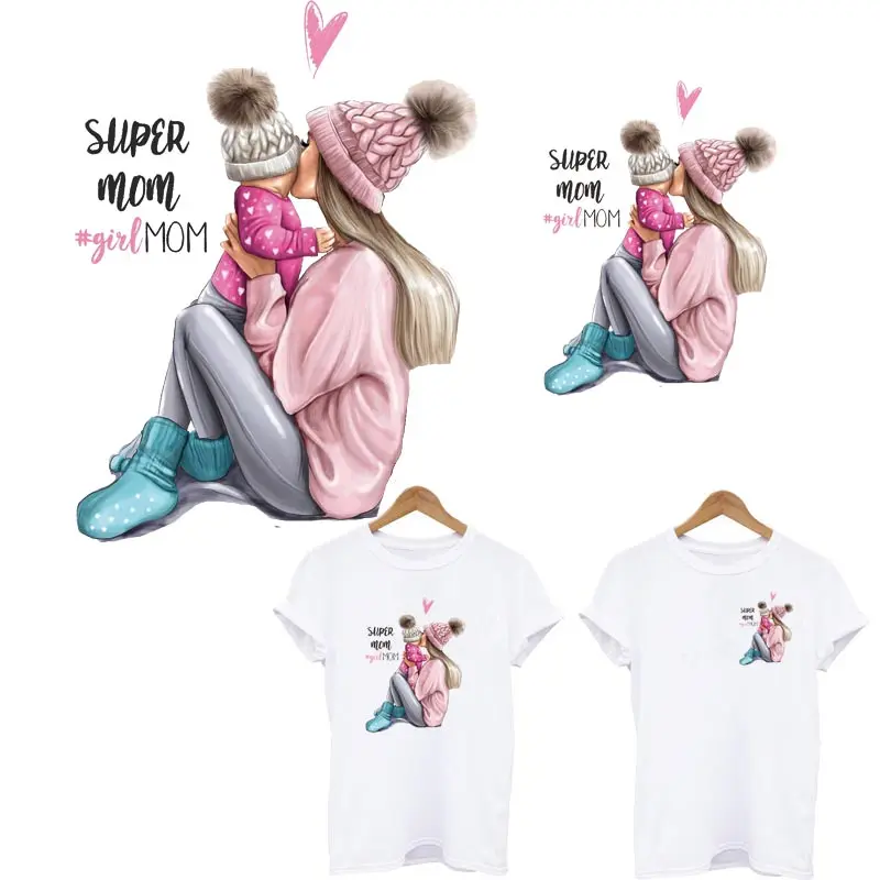 

Super Mom& Baby Thermal Transfers Sticker On Clothes Of One Application Heat-sensitive Iron On Patches For T-shirt Hoodies Decor
