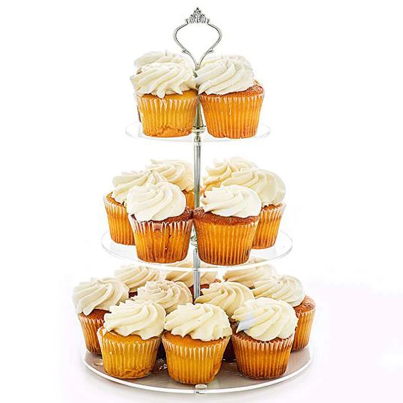 3 Tier Cake Cupcake Plate Stand Tray Handle Hardware Fitting Holder Silver Crown candies cakes desserts buffet