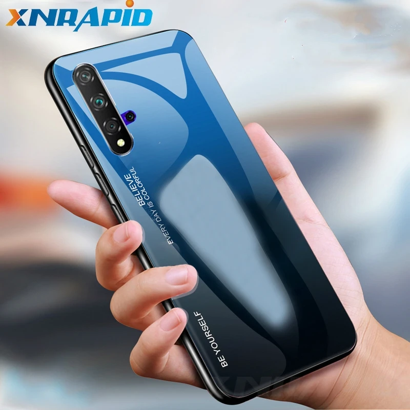 

For Huawei Nova 5T Case Gradient Tempered Glass Hard Case, Soft TPU Silicone Frame Back Cover For Huawei Nova 5i Pro Nova 5