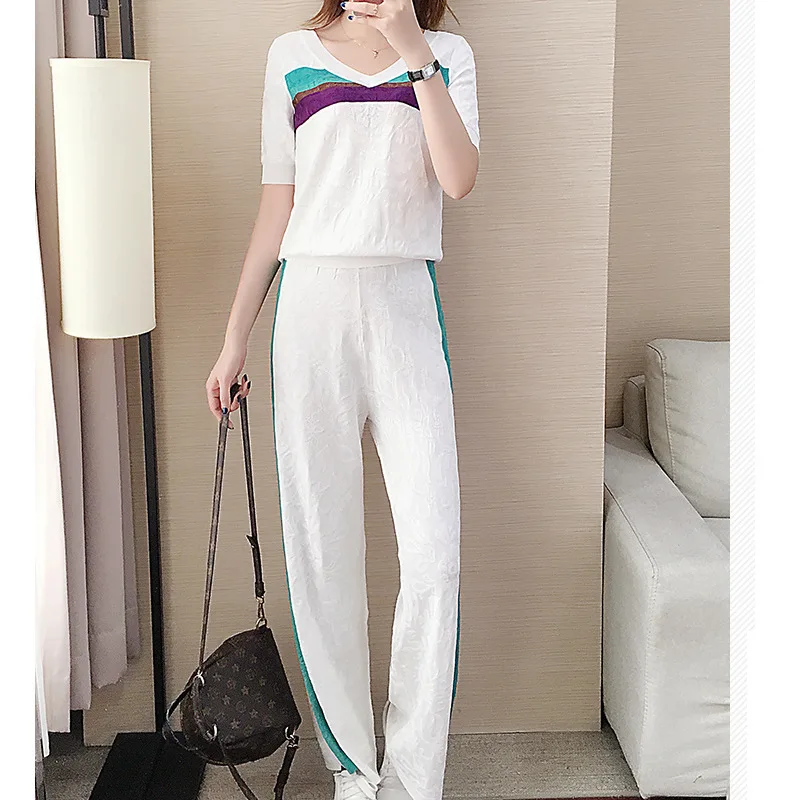

Loose Pants WOMEN'S Suit Summer New Style Western Style by Age Goddess-Style Korean-style Short Sleeve Casual Sports Two-Piece S