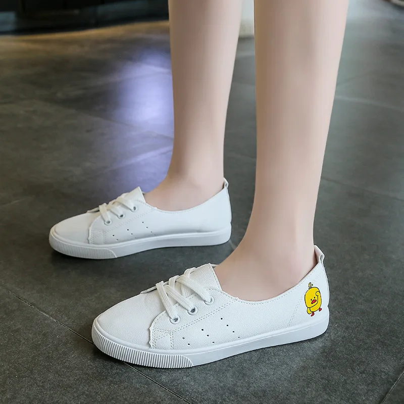 

Special Offer Cartoon Soft Leather Breathable Lace-up Casual Shoes Flat Anti-slip WOMEN'S Shoes Versatile White Shoes