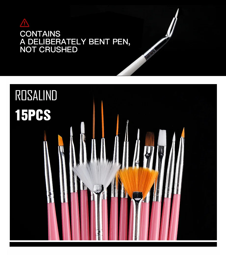 ROSALIND 15 шт./Партия набор кистей для ногтей для маникюра кисть для точечного нанесения ручки гель лак для ногтей инструменты маникюрный набор ручка
