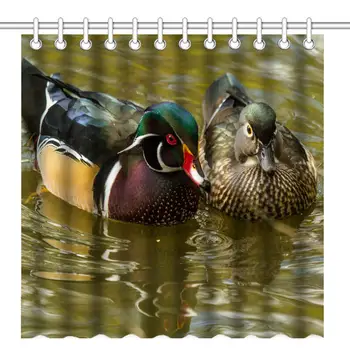 

Male and Female Beautiful Ducks Shower Curtain ch Home Decorative Polyester Bath Curtain with 12 Hooks