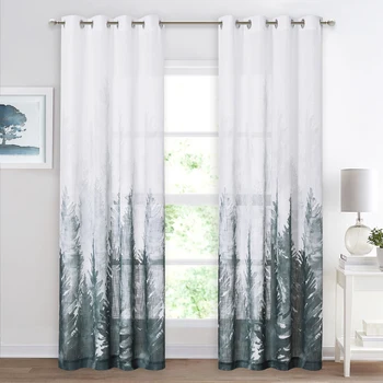 

NICETOWN 1pc Tree Branch Printed Slub Curtains for Living Room Bedroom Window Office Decoration Modern Cortina Fashion Tulle