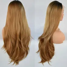 Черный корень Омбре Блонд натуральный прямой ручная вязка синтетический парик на кружеве термостойкие волокна волос средний пробор для женщин