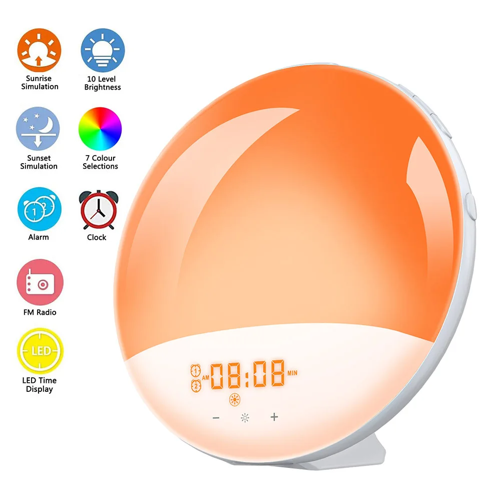 Wifi Smart Wake Up Light Workday Alarm Clock 7 Colors Sunrise/sunset
