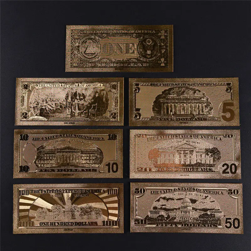 7Pcs Gold Antique Plated Souvenir 1 2 5 10 20 50 100 Dollar BUS Notes Banknotes Realistic $ Antique Collection
7Pcs Gold Antique Plated Souvenir 1 2 5 10 20 50 100 Dollar BUS Notes Banknotes Realistic $ Antique Collection