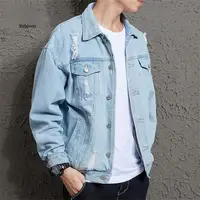 Buy 2021 Autumn Solid Casual Slim Men Denim Jacket Bomber Jacket Men Tearing Hole Cowboy Men Jean Jacket Hombre Online - Image 5