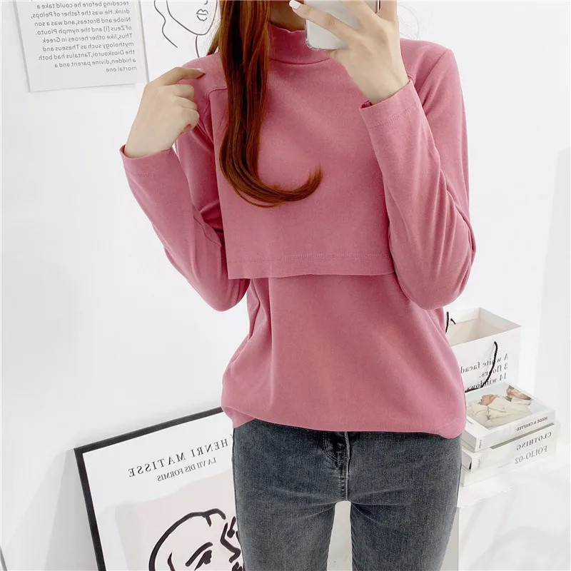 Long Sleeve Breastfeeding T-Shirt Woman Home Top Solid Color Soft Things Winter Breastfeeding Clothes Maternity Clothes 2110