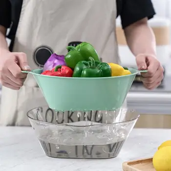 

4PCS Plastic Drain Basket Double-layer Washing Basket Vegetables Fruit Washing Basket Kitchen Washing Vegetables Basin