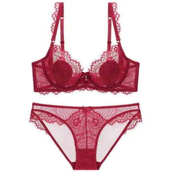 

Women Underwear Sexy Lace Breathable Ultra-thin Push Up Large Size Lingerie Set Brassiere Comfortable Bar 3/4 70A-80E Cup Set