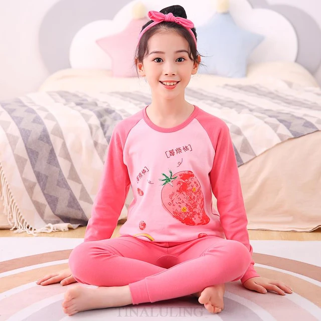 Pyjama à manches longues pour fille de 3 à 14 ans, ensemble de vêtements de  nuit, doux, mignon, pour la maison, cadeaux - AliExpress