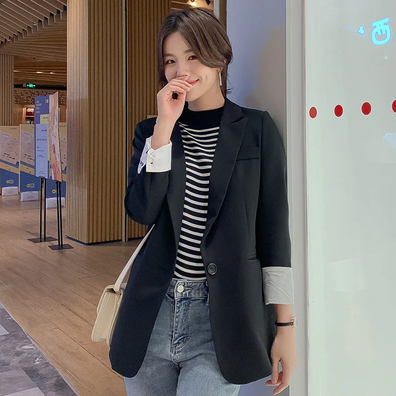 

Elegant business lady blazer 2019 autumn new thin section long suit female Office women's jacket large size Leisure wild Tops
