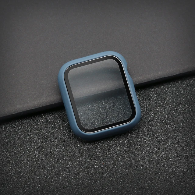 Glass+Case Full Cover For Apple Watch Case Series 7 6 SE 5 4 321 iWatch Case Accessor 45/41/44/40/42/38mm Protector Apple Watch Light Blue