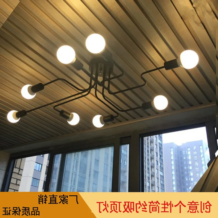 

Multiple Rod Wrought Iron Ceiling Light Retro Industrial Loft Nordic Dome Lamp for Home Decor Dinning Cafe Bar