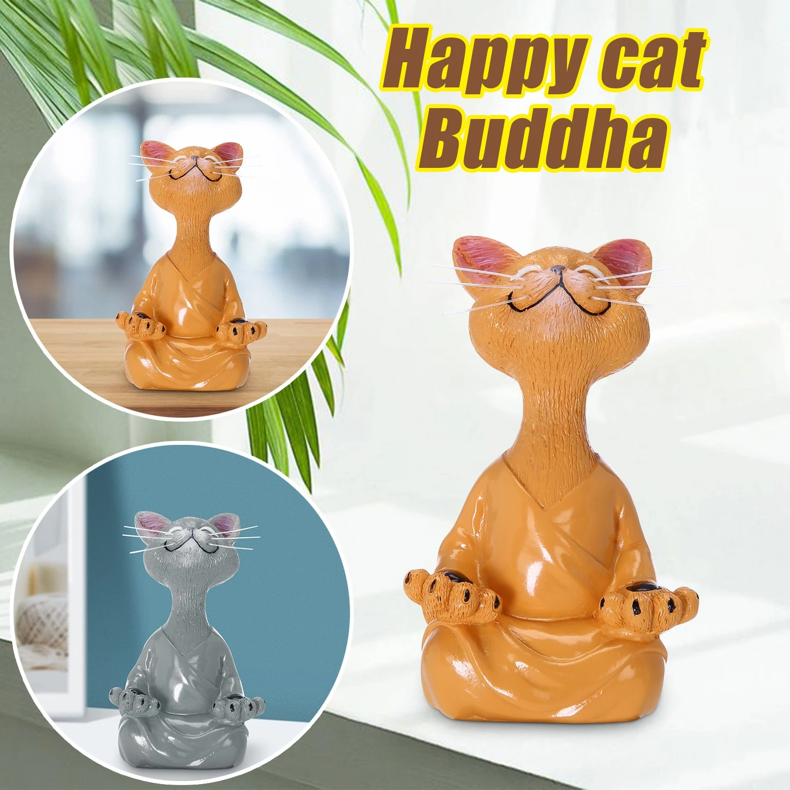 Geschenk Dreafly Happy Cat Buddha Tierstatue aus Kunstharz für den Schreibtisch Wohnzimmer Dekoration für Zuhause 