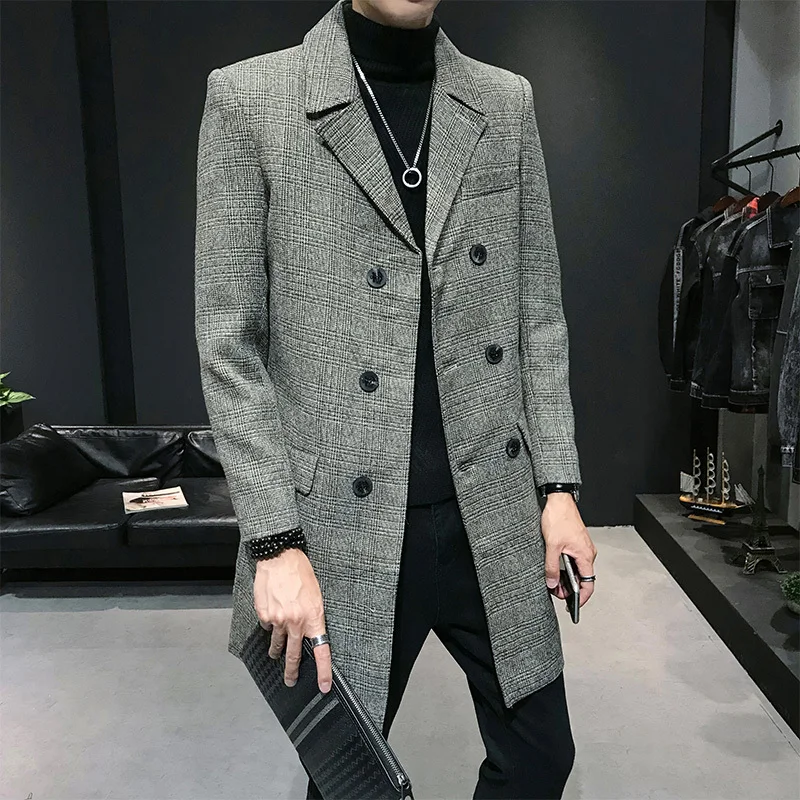 Abrigo Hombre Тренч длинное двубортное пальто Повседневное Slim Fit Куртка Для мужчин Manteau