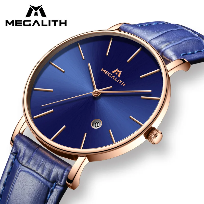 

MEGALITH Sport Waterproof Wrist Watch Mens Watch Top Luxury Brand Chronograph Quartz Military Genuine Leather Relogio Masculino