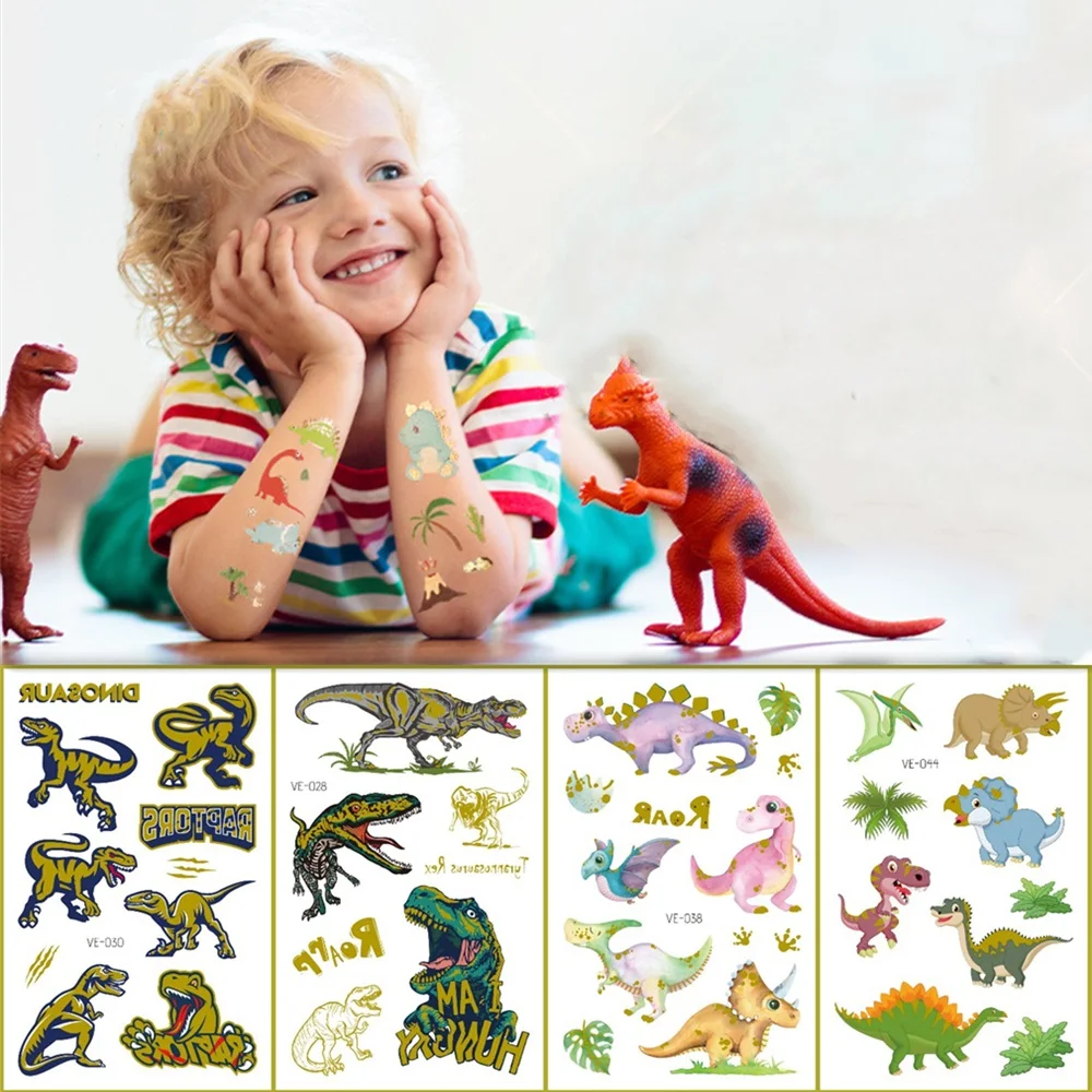 

24 kinds Cartoon Dinosaur Bronzing Tattoo Sticker Child Temporary Stickers Body Tatoo for Kids Cute Waterproof Temporary Tattoos