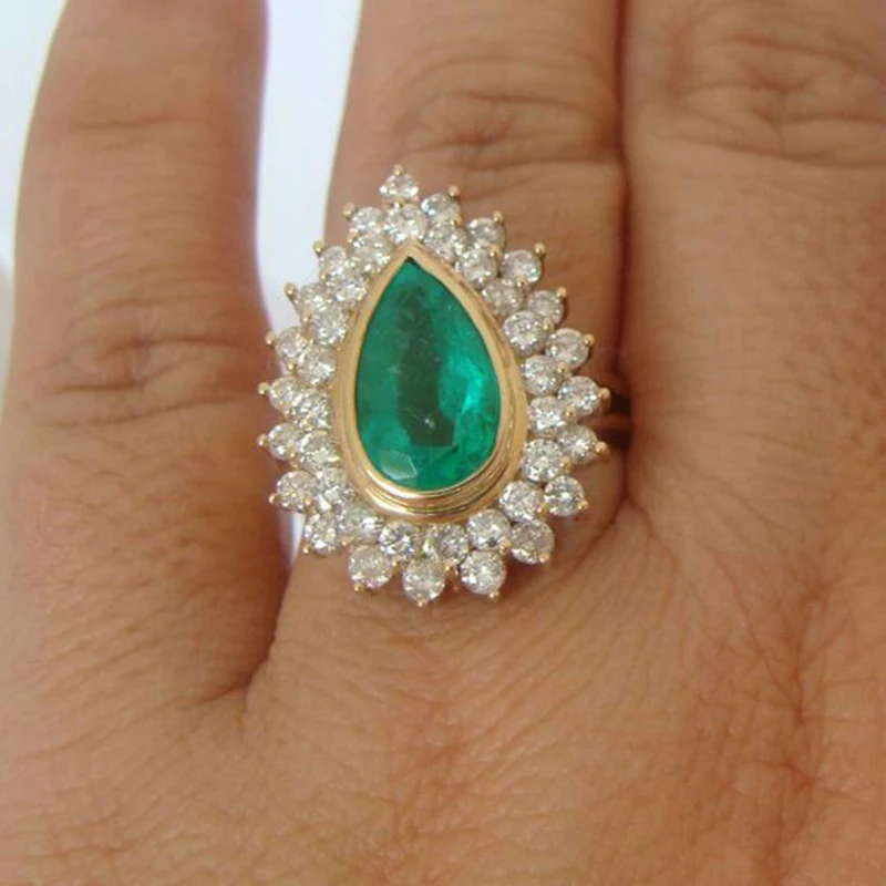 Бохо большой зеленый камень Кольцо Античное золото Bling Кристалл турецкие